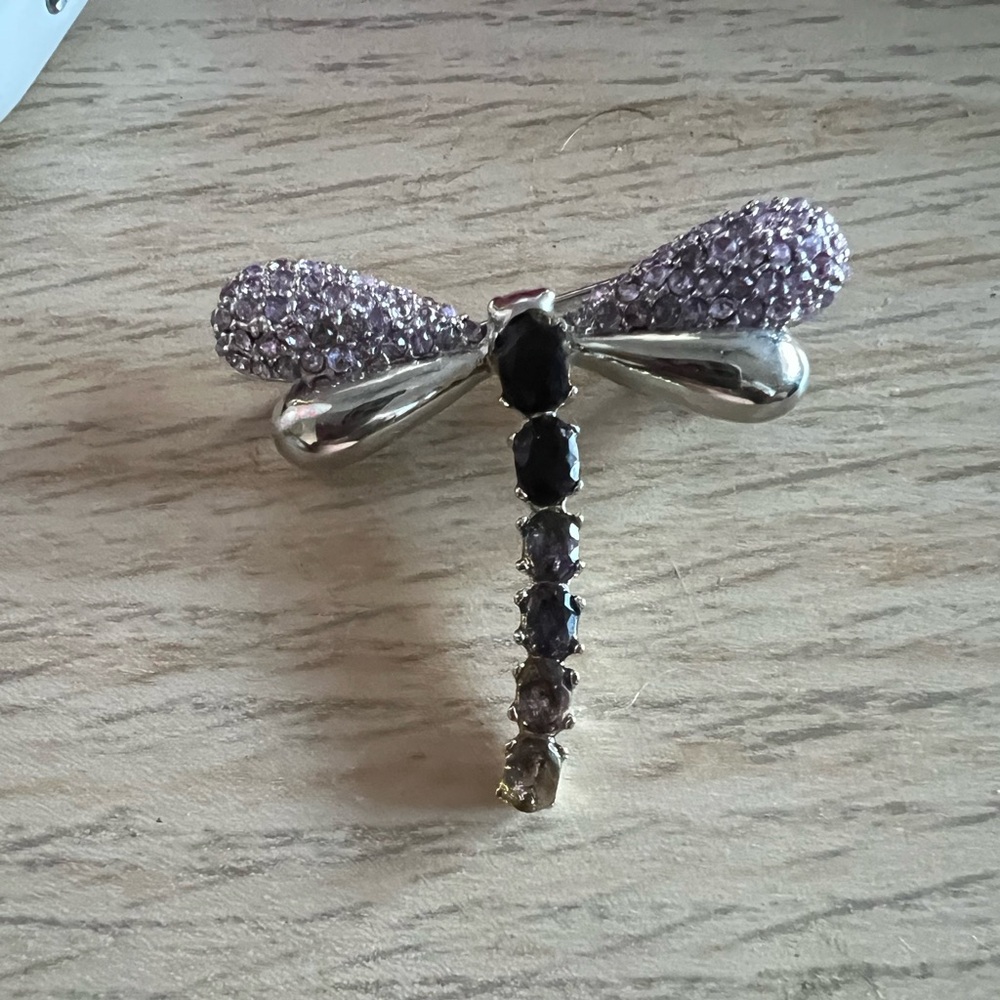 Detailed Silver and Purple Dragonfly Brooch